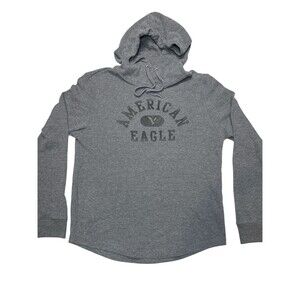 American Eagle Super Soft Graphic Thermal Hoodie Tee Gray Size Small Streetwear